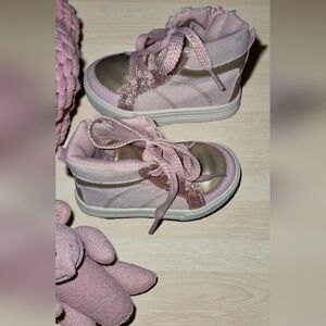 Stylish Pink and Gold Kids High-Top Sneakers